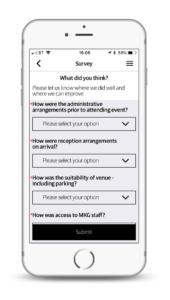 Surveys in Event Builder by VenuIQ. Add a survey to your event app to increase audience engagement and satisfaction.